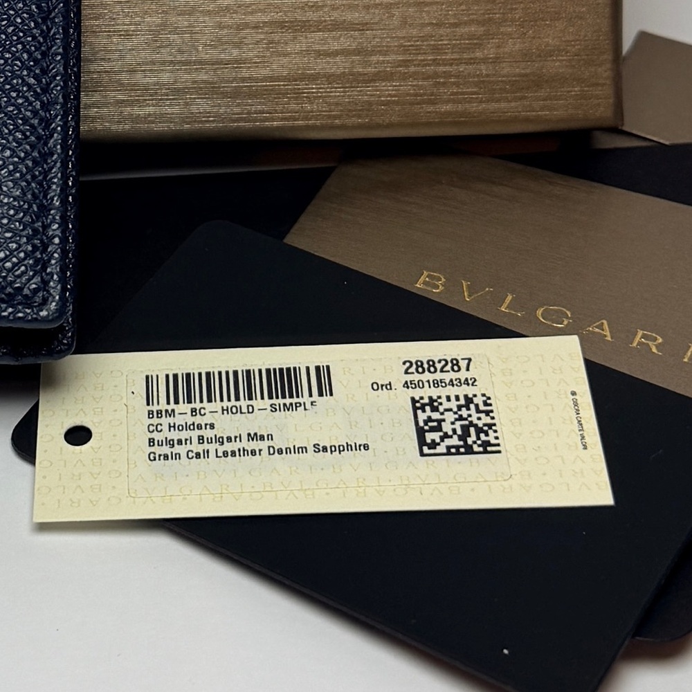 Bulgari BVLGARI Men's Denim Sapphire Grained Calf Leather Card Case Wallet NEW - Picture 12 of 13